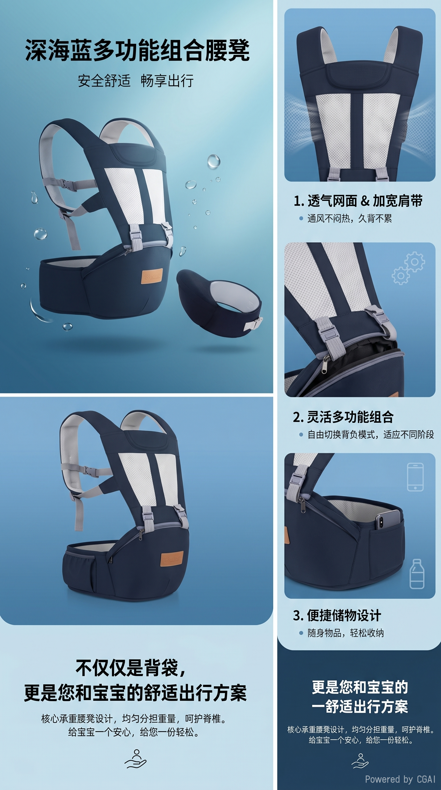 Cross-border baby carrier, front carry and back multi-functional child carrier, easy to travel, breathable back for children, baby carrier 100847430 pic 1