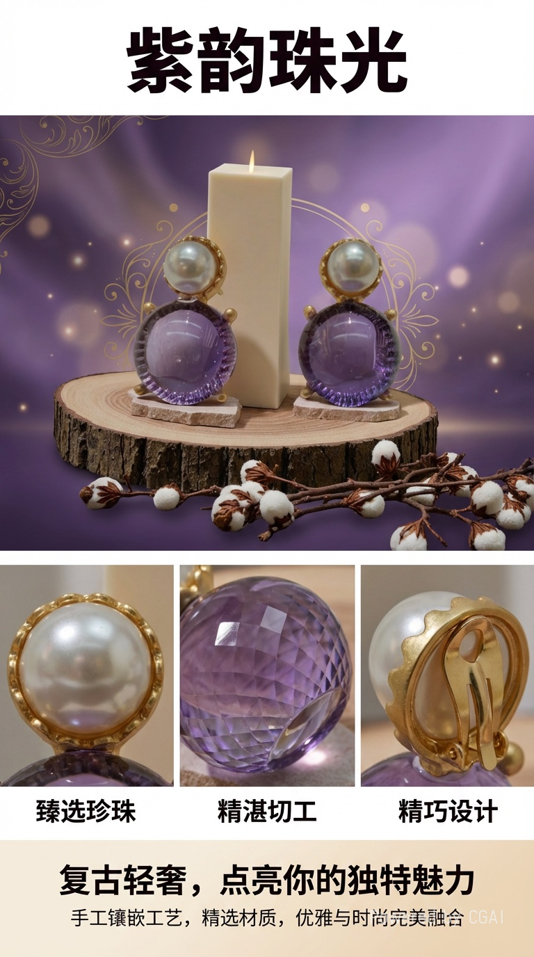 紫色珍珠耳环时尚耳饰耳环批发饰品女款简约优雅百搭款详情1