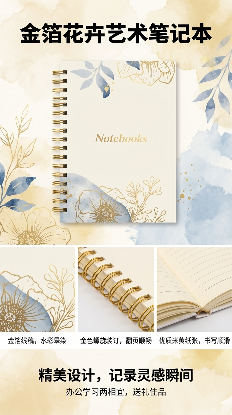 Бумажная бумага ист-лейк A5 Notebooks, золотая катушка с цветком notebooks, журнал офисных рук студентов, изучающих литературоведение pic 1