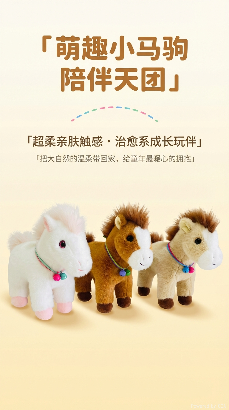 可爱铃铛小马动物公仔毛绒玩具娃娃仿真玩偶生肖摆件儿童生日礼物详情1