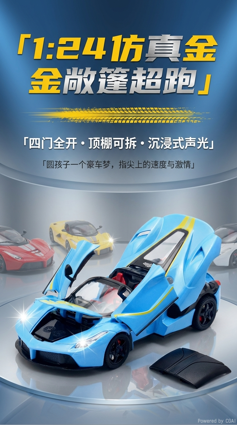 开窗盒声光1:24拉法四开门合金车跑车模型车玩具详情1