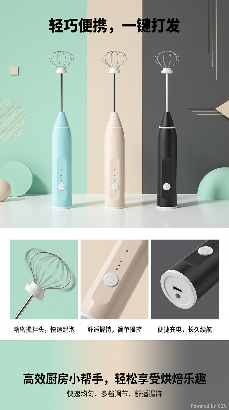 新款02简约电动打蛋器USB充电咖啡奶泡器电动打蛋器小家电手打打蛋器详情1