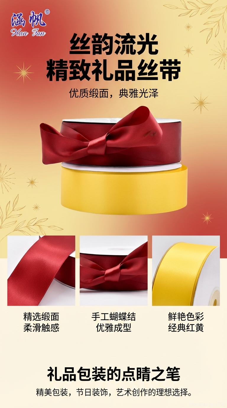 Red and yellow ribbon rolled bow decoration, handcrafted material, festival gift box packaging supplies pic 1