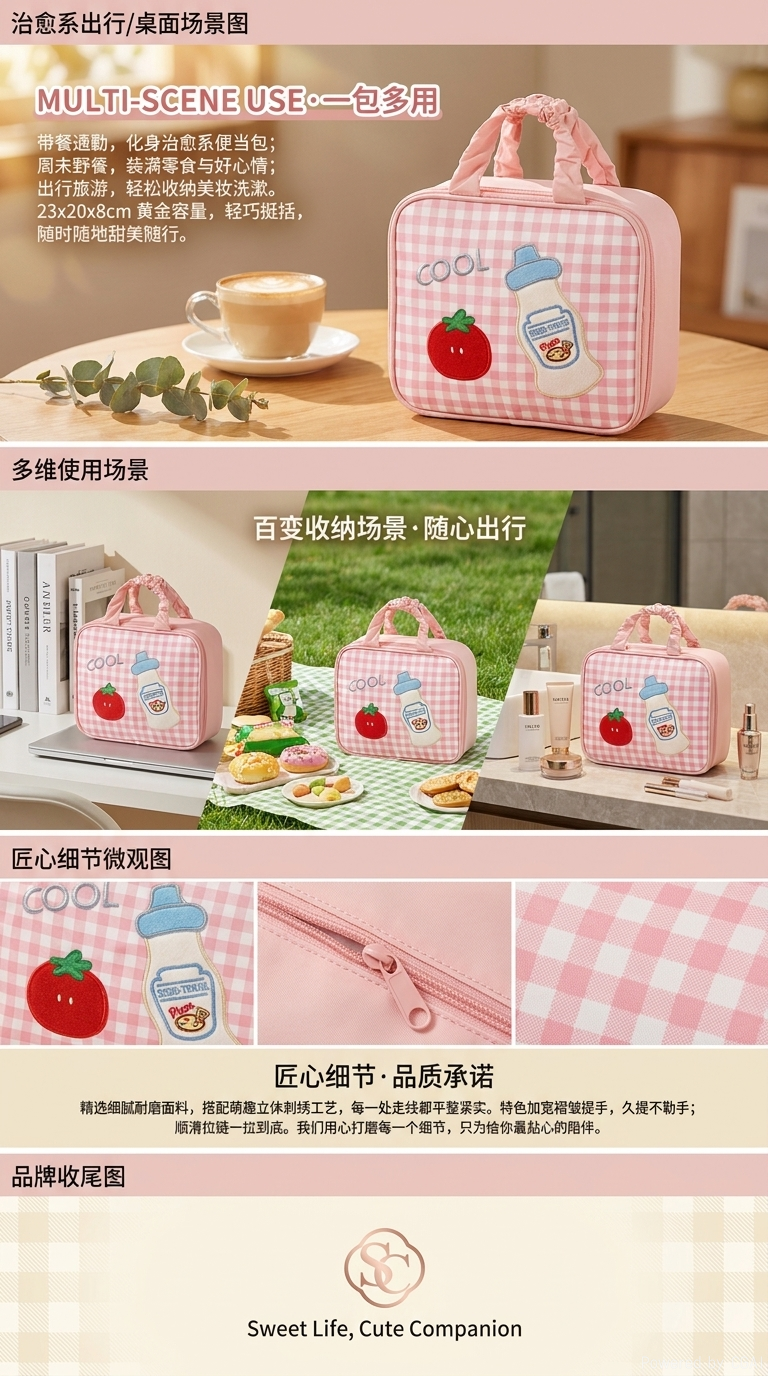 爱迪华新款可爱奶瓶化妆包三折叠大容量便携收纳包洗漱包详情3