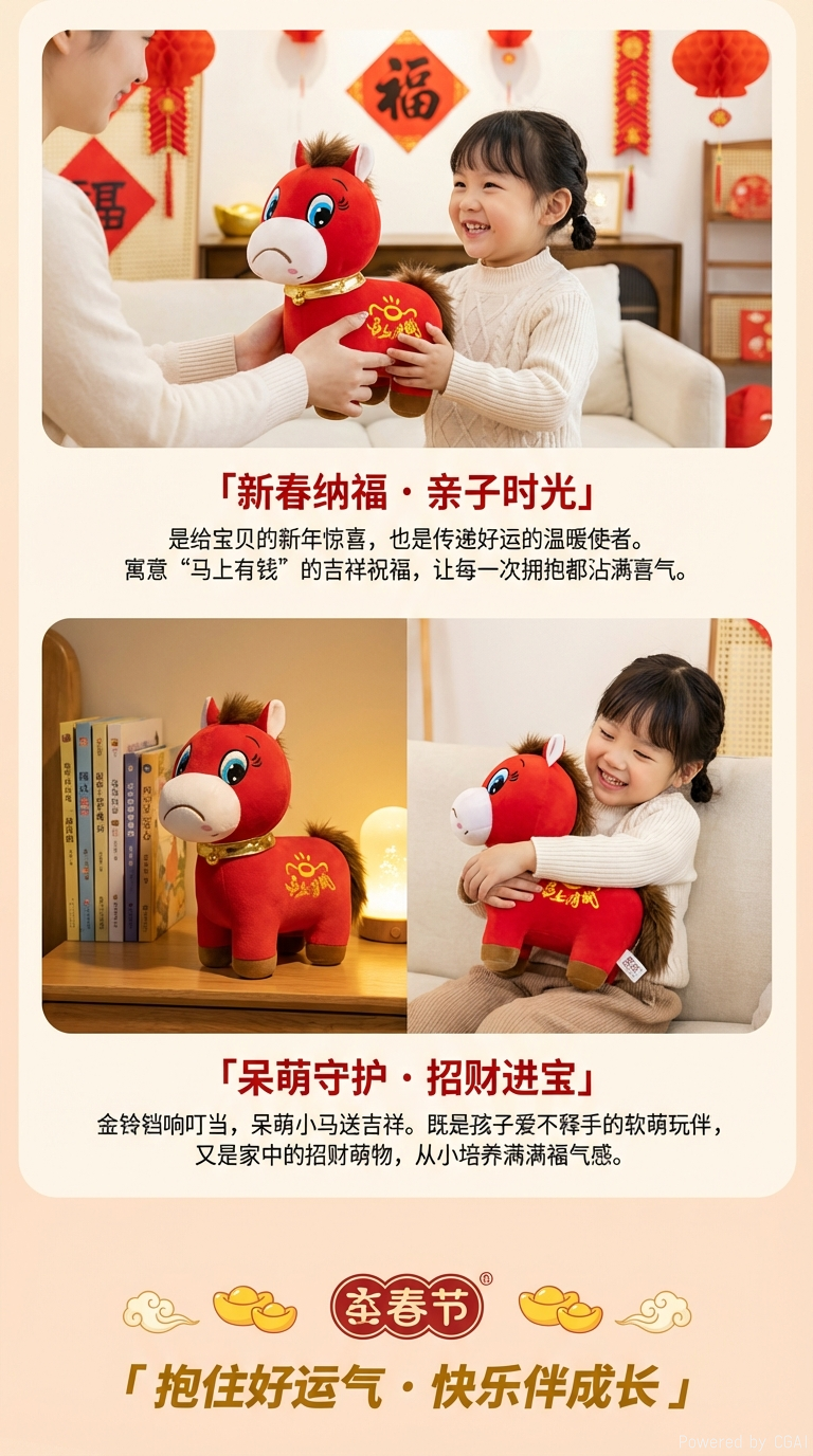 Crying Horse plush toy doll dress, red horse-shaped children's doll pic 3