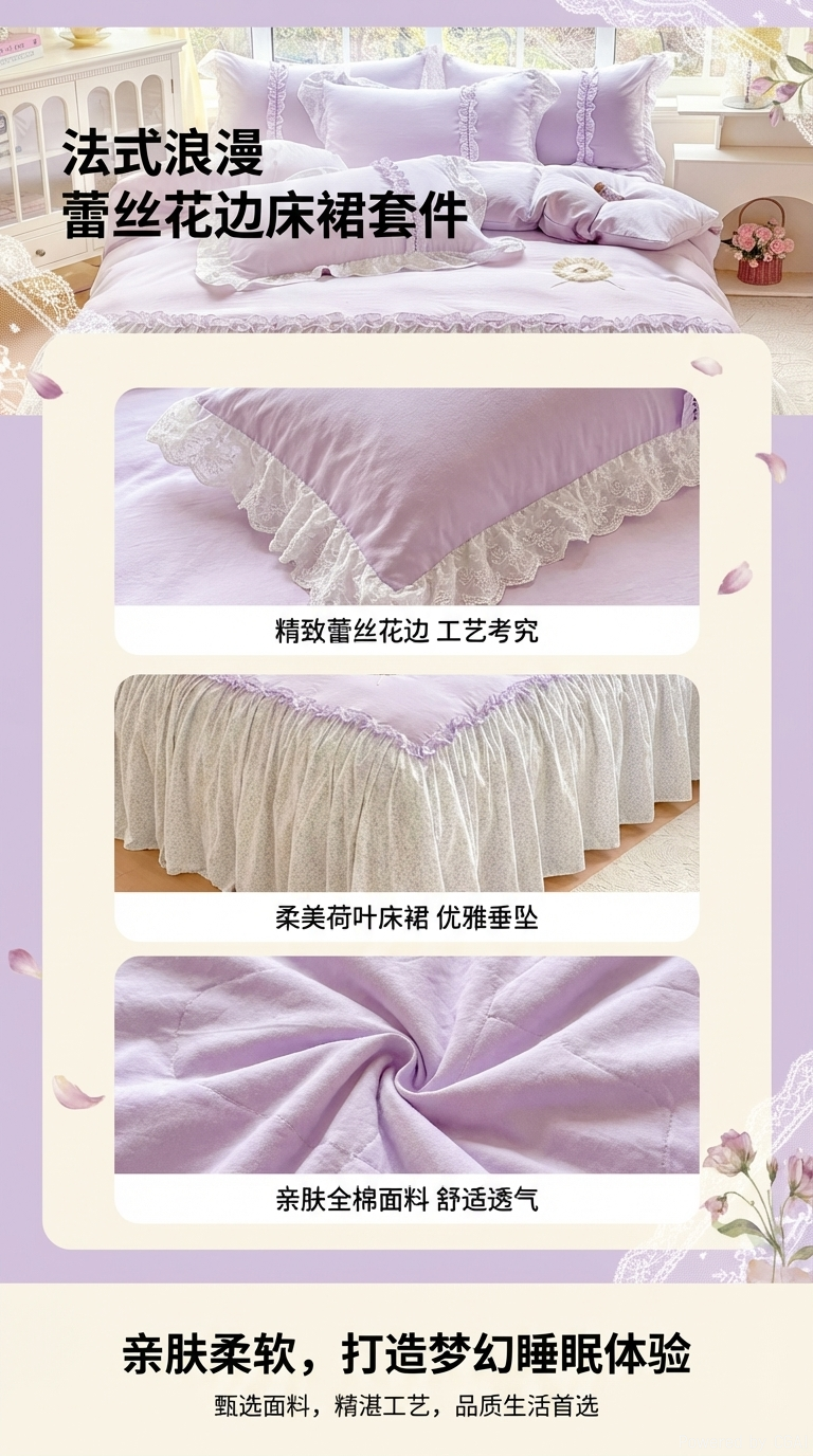 新款外贸韩版套件碎花蕾丝床裙花边四件套床上用品家纺套装详情1