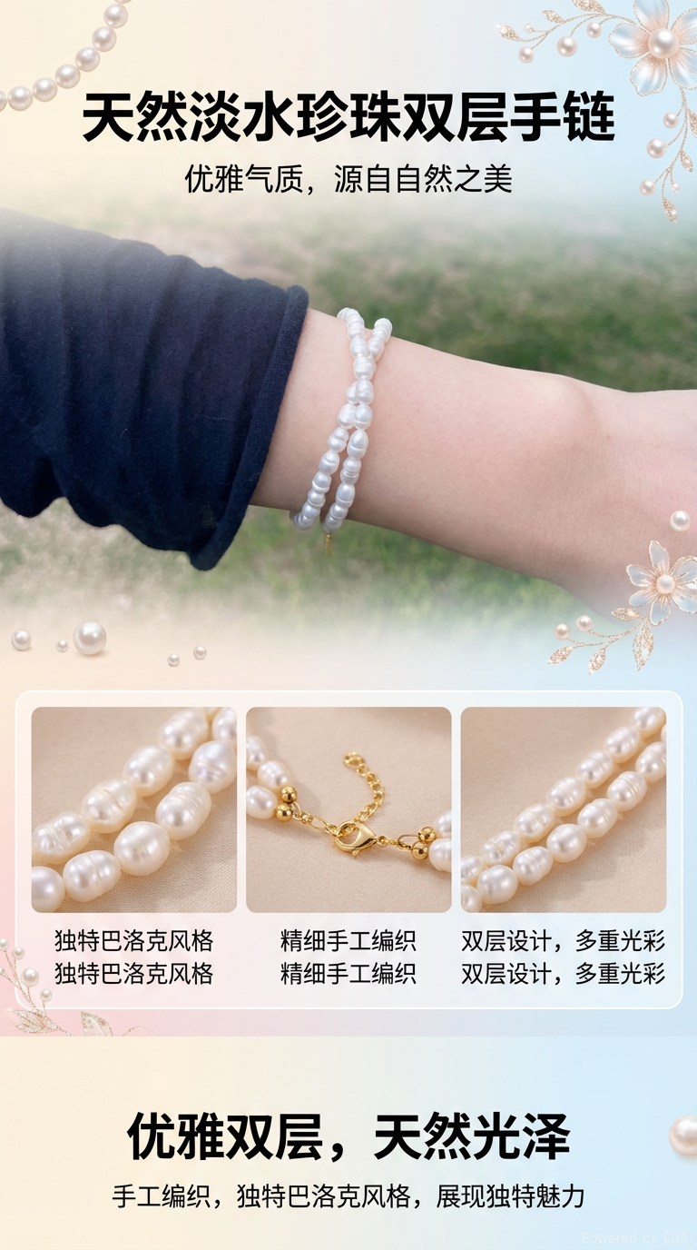 Yunyi Shijia Threaded Millet Pearl Necklace, double-wear bracelet, natural freshwater pearl, Taiyuan Iron and Steel accessories wholesale, versatile pic 1