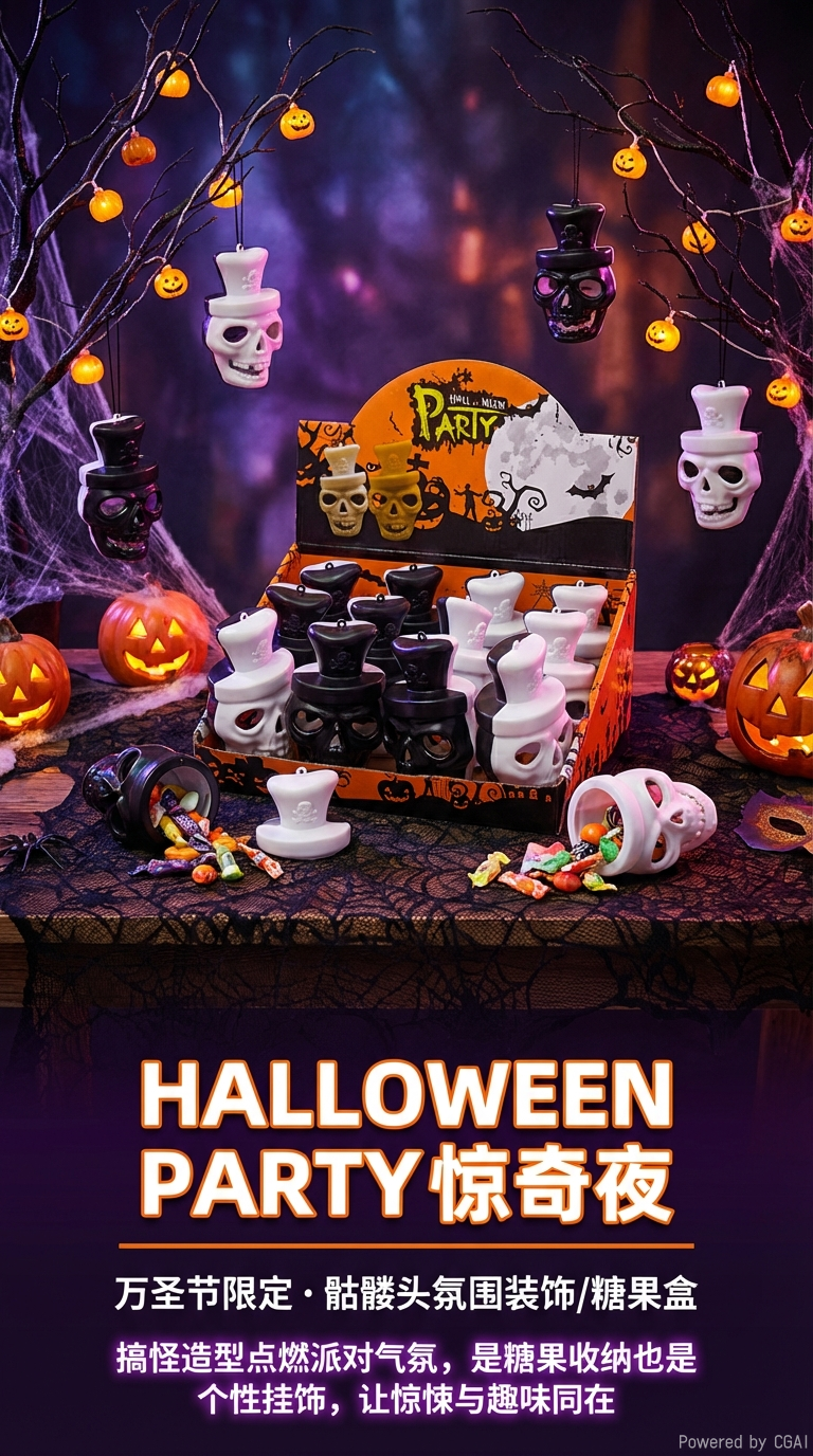 新款万圣节黑白鬼头发光小电子夜灯氛围装饰用品详情1