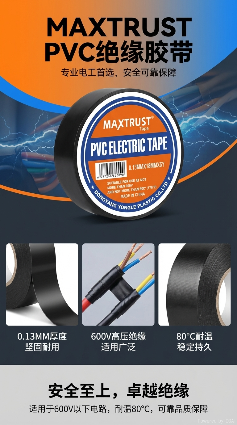 5Y electrical tape, black indoor and outdoor electrical tape, colored PVC electrical flame-retardant insulating tape, electrical tape pic 1
