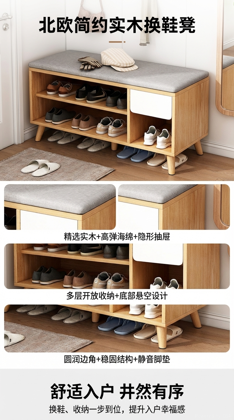 实木双开门玄关斜插式鞋柜收纳盒储物柜120cm详情1