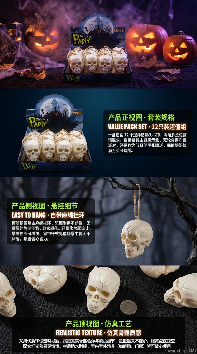 新款万圣节LED七彩发光抱骷髅头灯发光玩具气氛布置装饰详情2