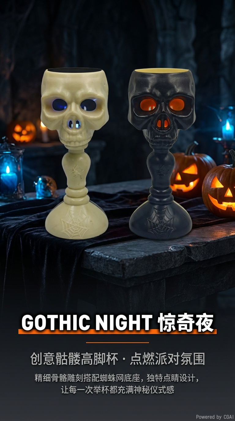 新款批发万圣节高台骷髅小夜灯鬼节布置摆件详情1