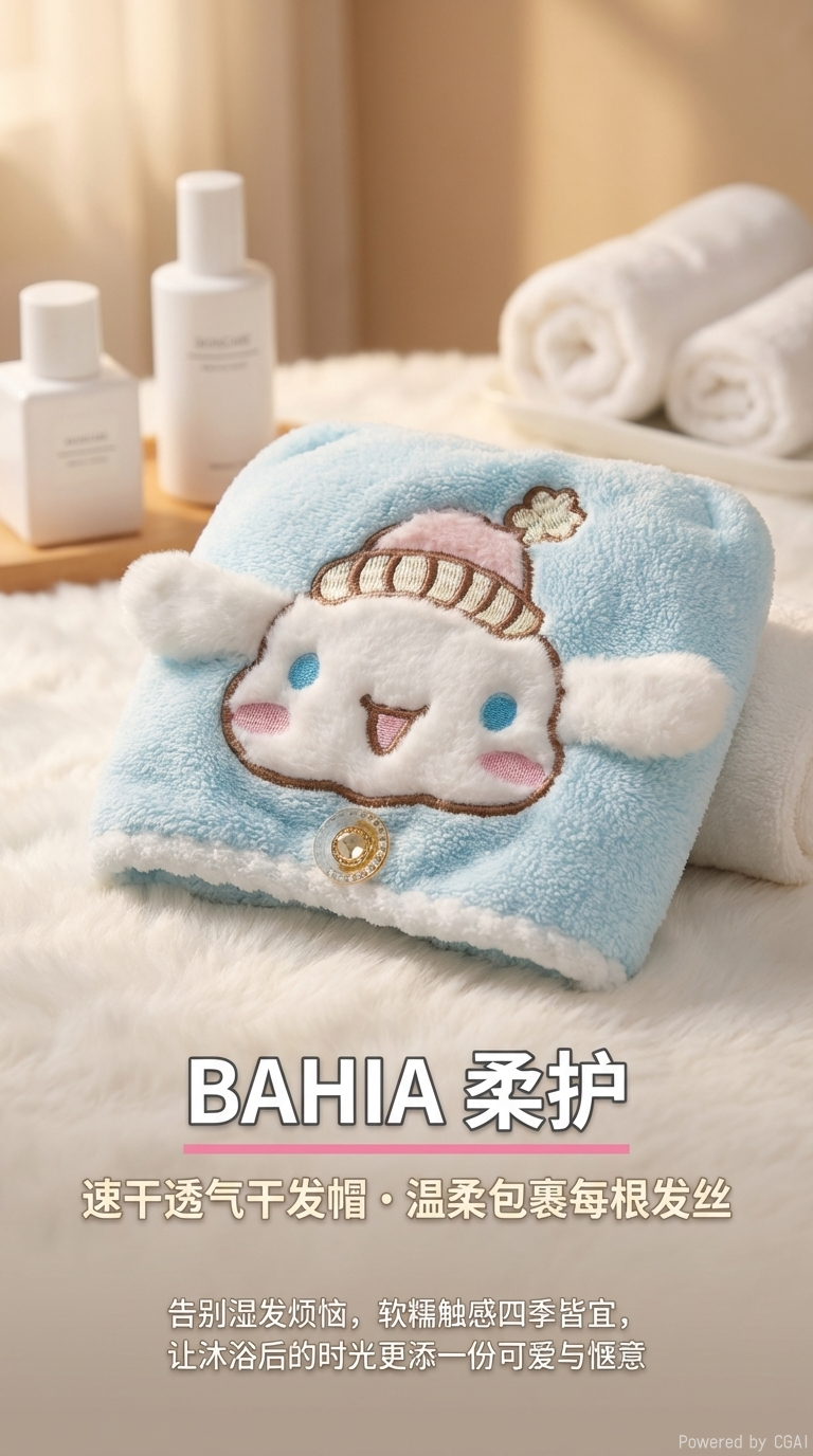 喜湾bahía长耳小狗干发帽柔软吸水护发浴帽详情1