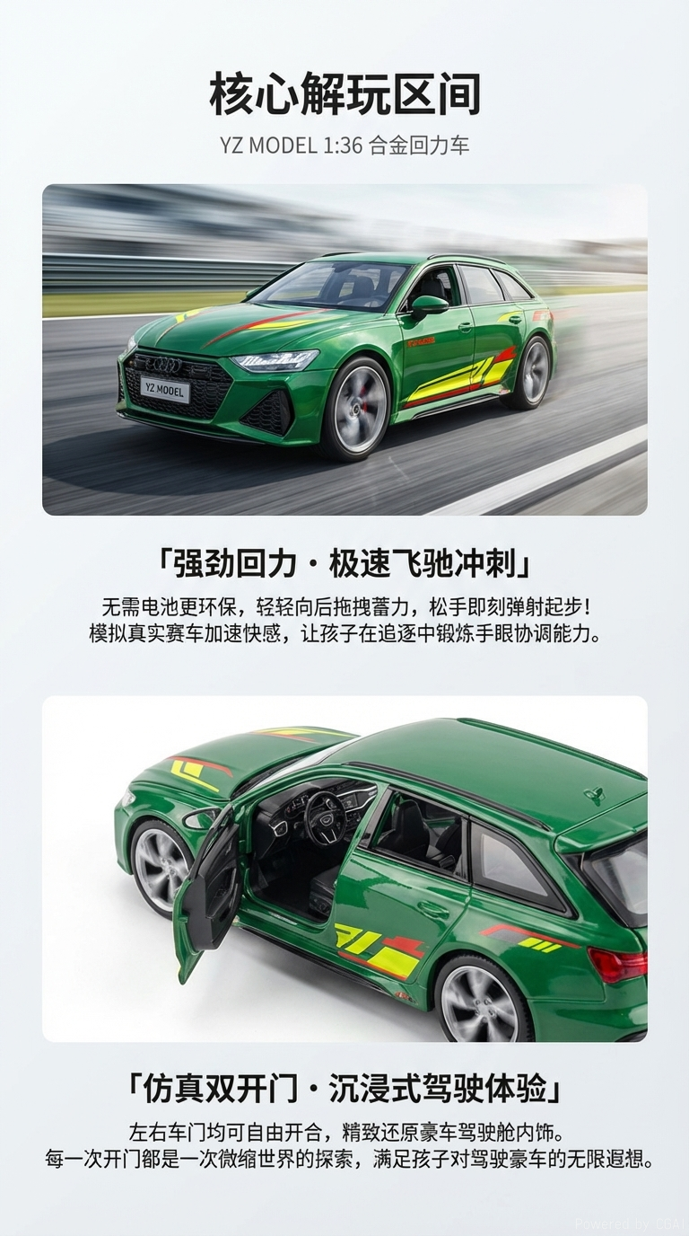 开窗盒1:36双开门奥迪RS6赛道版合金车模型车详情2