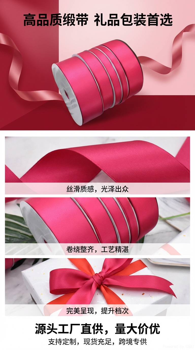涵帆玫红色丝带0.3到5厘米宽礼品装饰绸带手工蝴蝶结DIY彩带服装配饰围巾丝巾防晒衣绶带详情1