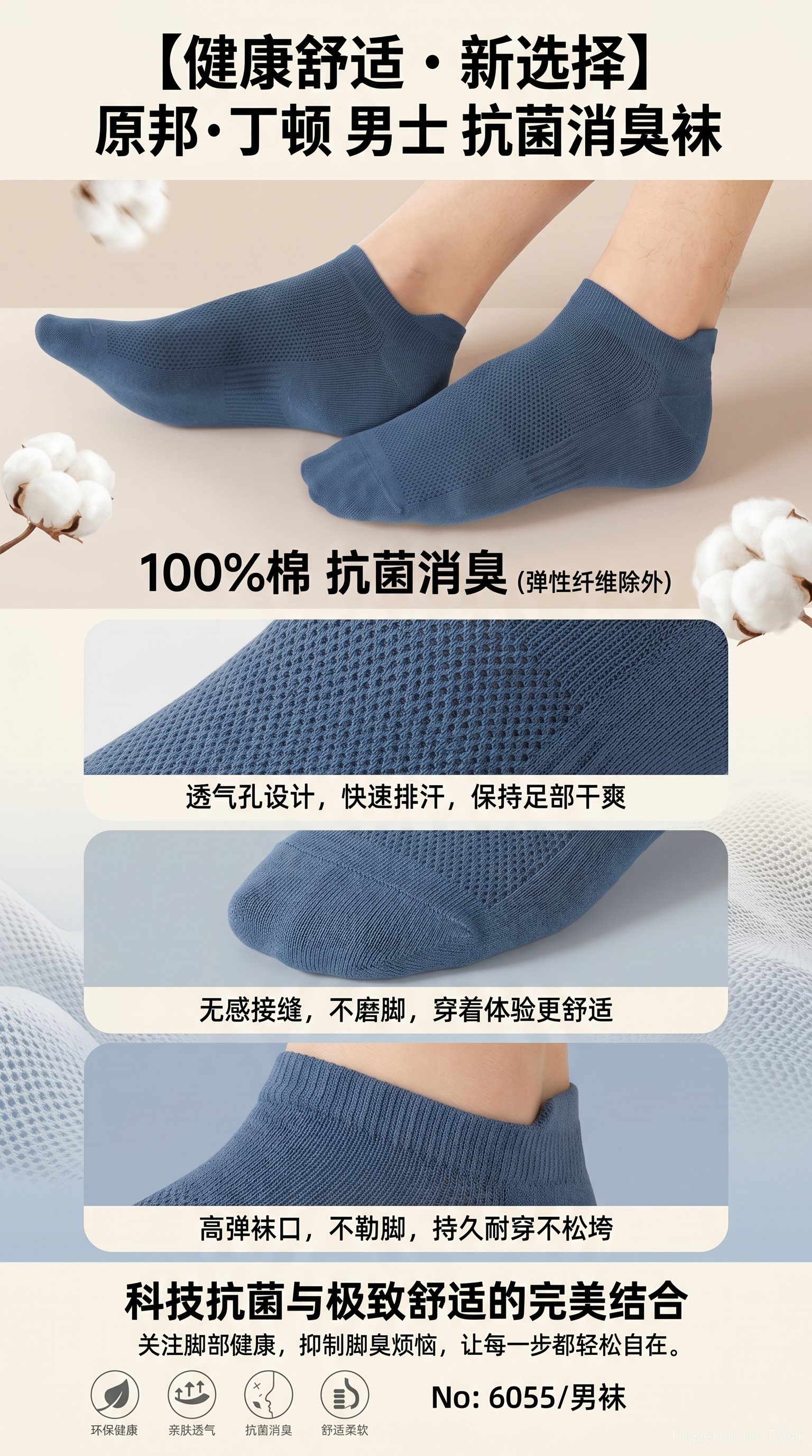 男袜抗菌消臭100棉透气舒适脚套硅胶义乌婴儿袜子详情1