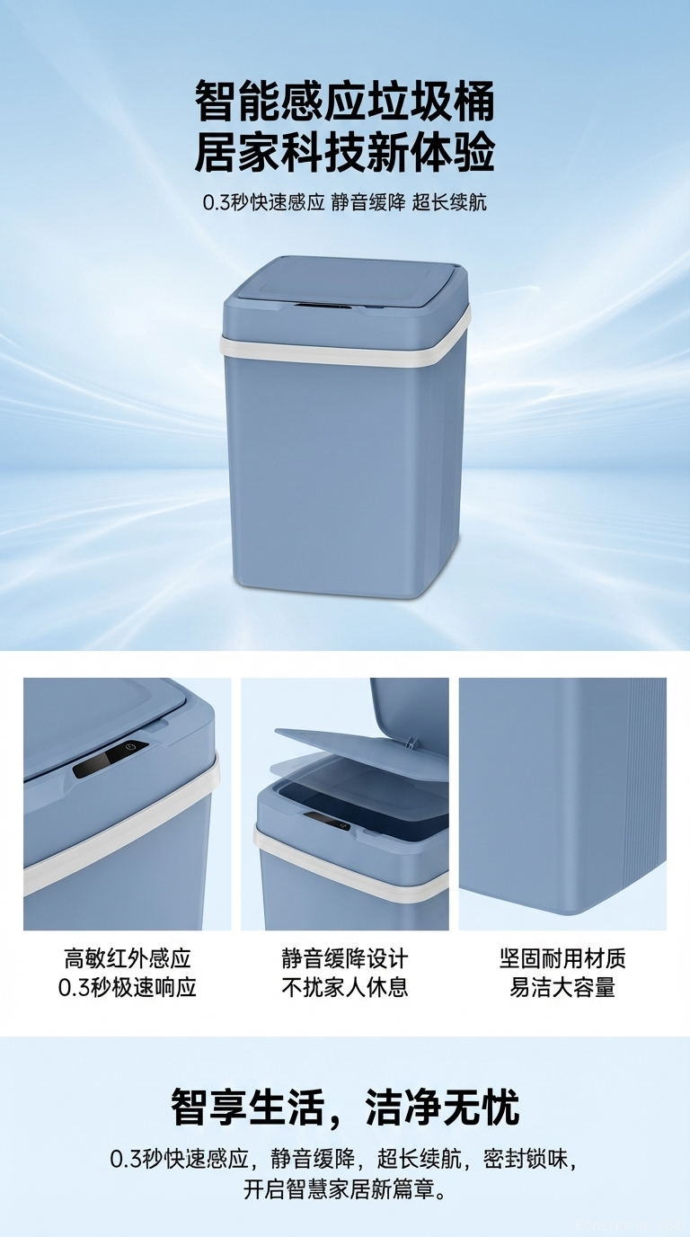 蓝色桌面小垃圾桶智能踏板垃圾桶带盖家用静音大容量详情1