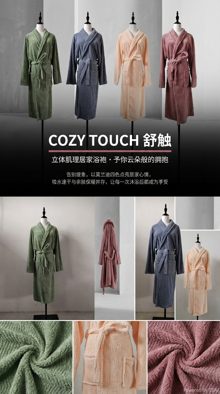 四色阿拉伯长袍展示绿色蓝色粉色桃色长款针织浴袍酒店用品 多款浴袍花型任选 居家泡澡慵懒风 详情1
