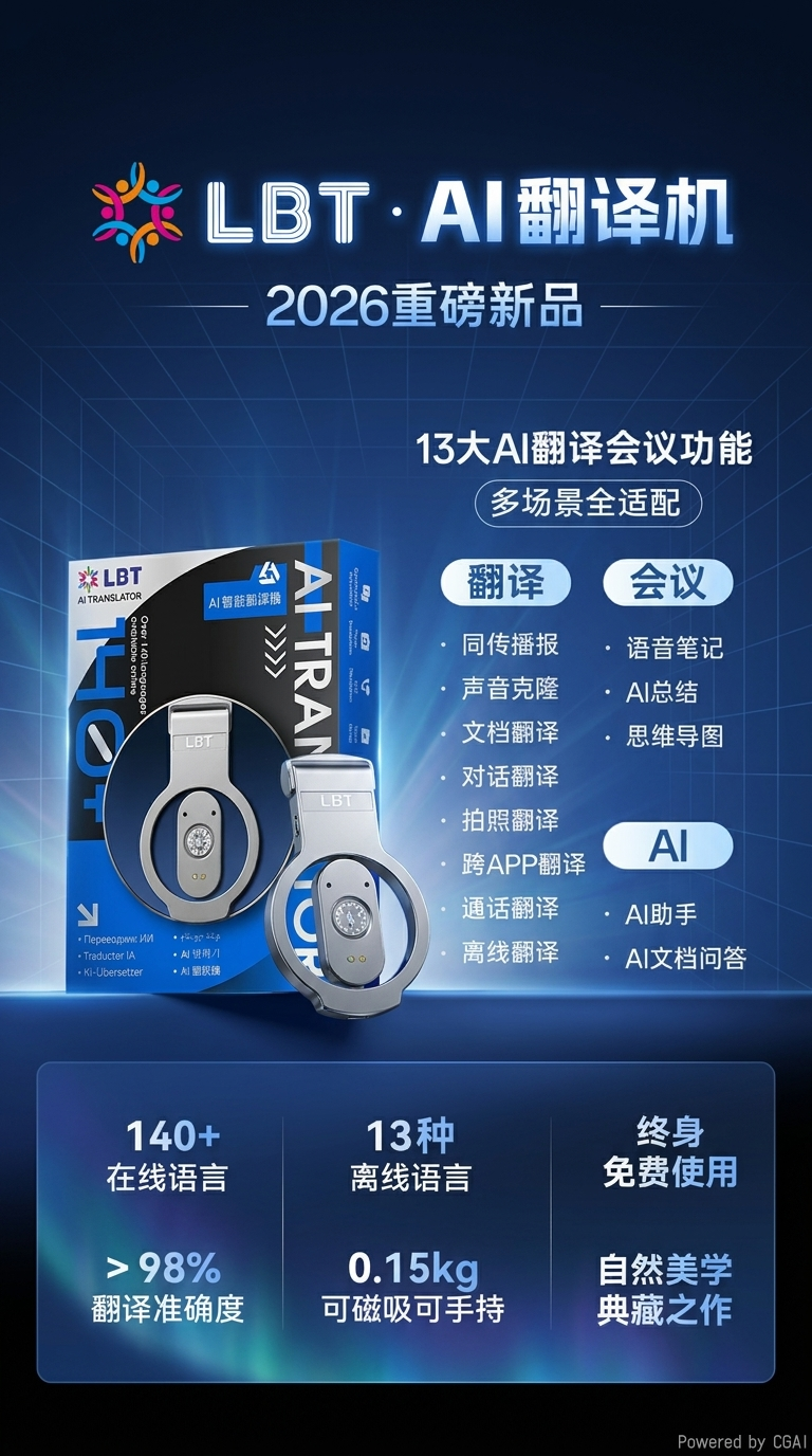 LBT赛尔AI翻译器 AI翻译机 外贸翻译器 离线翻译机 一键生成会议纪要 思维导图 同声传译 视频通话翻译 跨app翻详情1