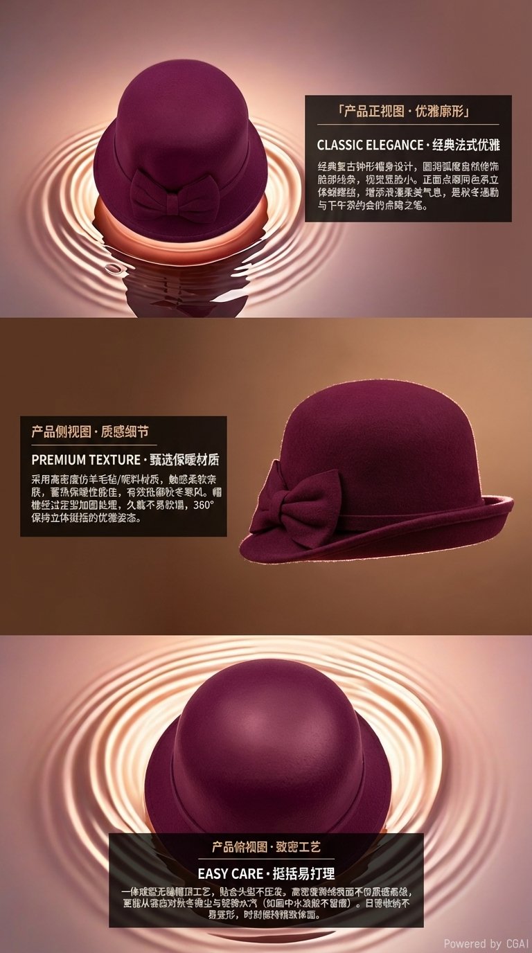 经典礼帽时尚女士帽子简约百搭春秋款外贸详情2