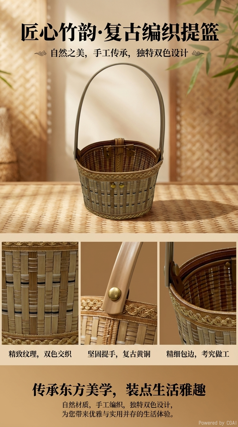 水果竹篮礼品篮礼篮鲜花包装编筐篮编织篮伴手礼竹编篮喜糖日常收纳篮家居美学礼篮送餐篮可折叠省空间详情1