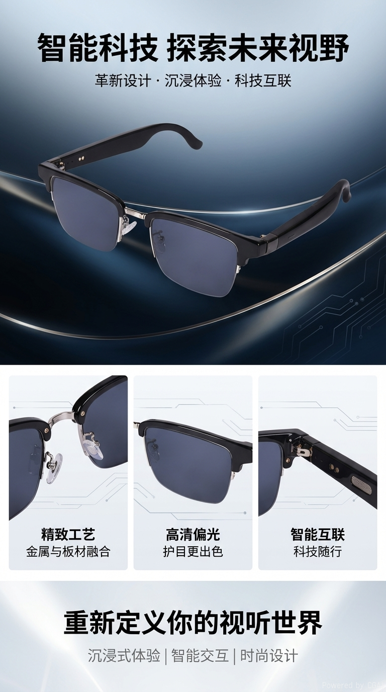Smart glasses GM7-D2 for listening to music, translating, answering and making calls pic 1