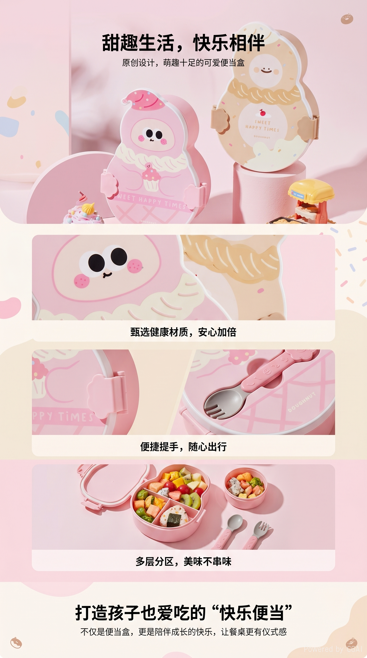 Compartments lunch box, student lunch box, tableware set, portable lunch box for office workers, sealed cartoon plastic lunch box pic 1