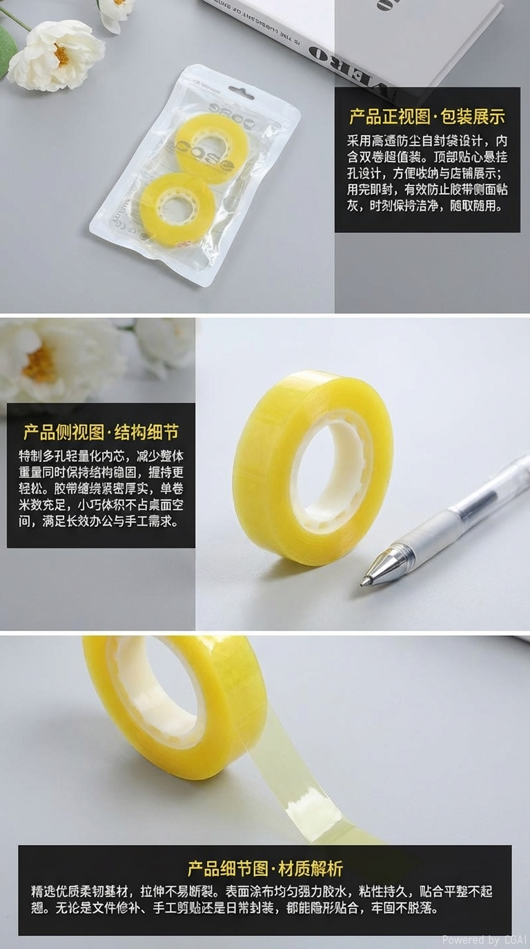 透明胶带打包胶带办公用品手帐胶带花艺胶带180m详情2