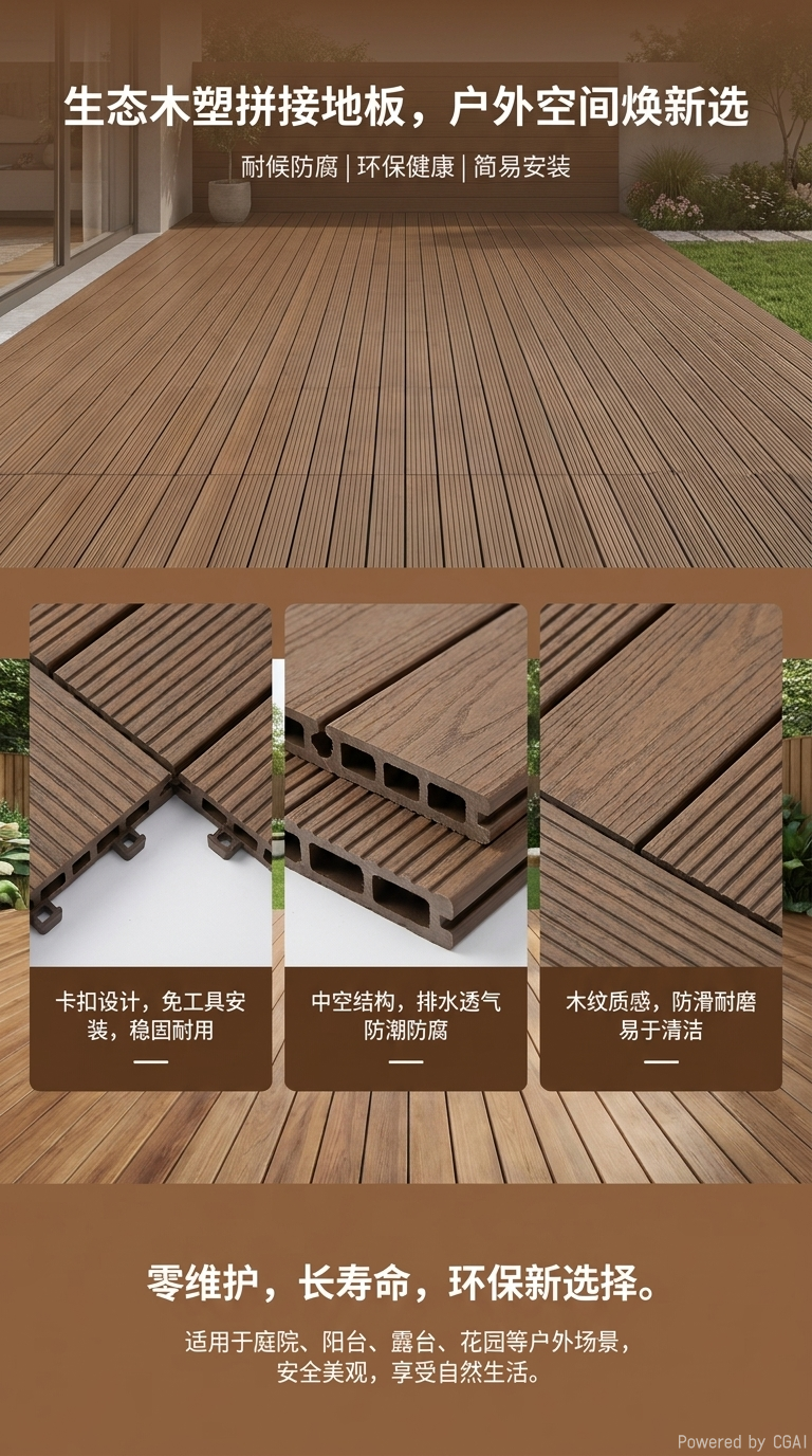 灰色SPC地板革塑料石塑防潮地砖18mm地面隔离详情1