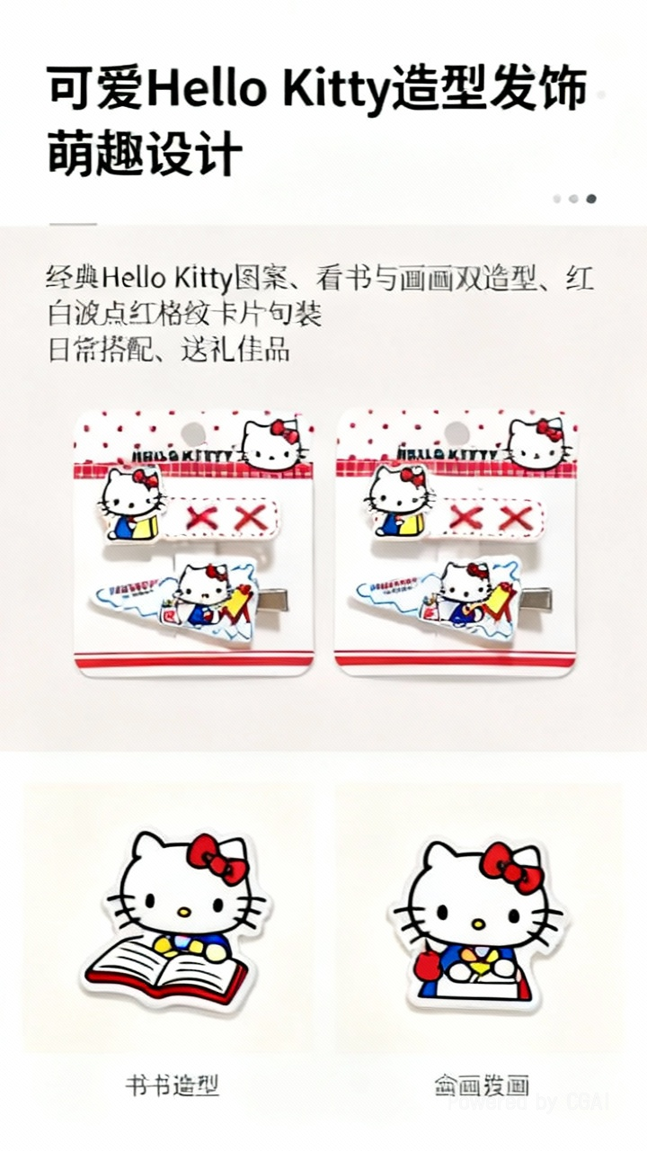 女童KT猫发卡公主风萌系发饰套装凯蒂猫蝴蝶结发夹宝宝可爱头饰详情1