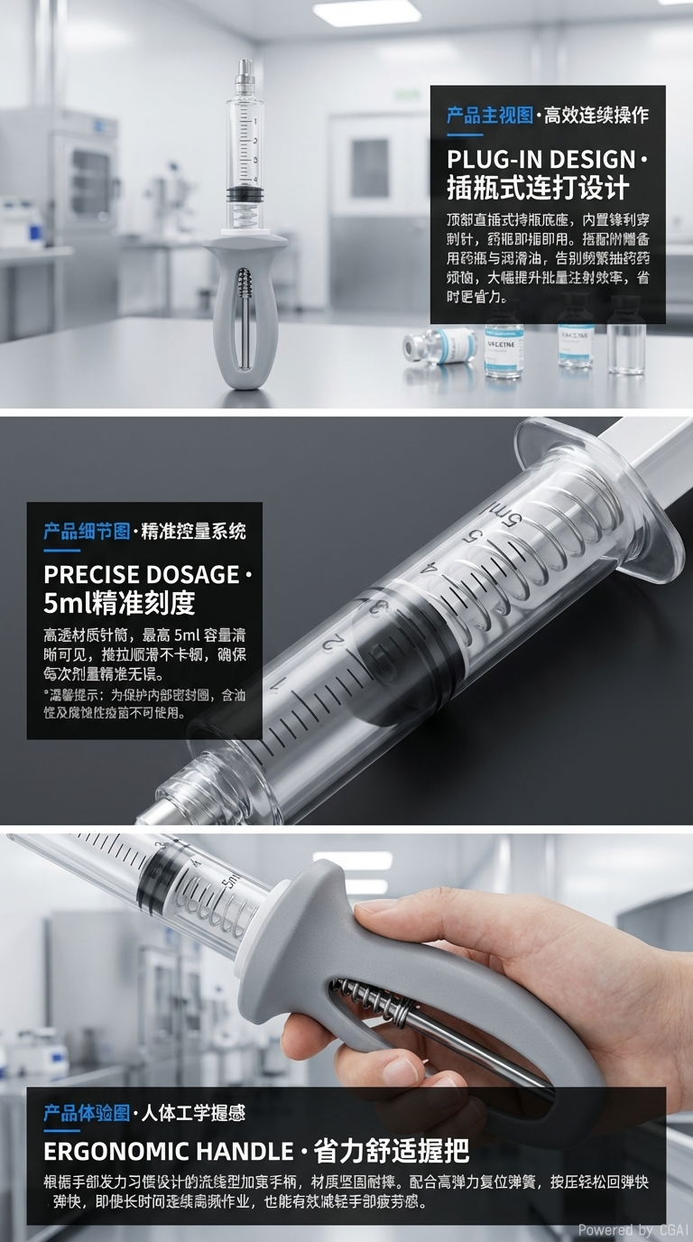 Bottle-type continuous syringe, adjustable continuous syringe for pigs, chickens, ducks, geese and animals pic 2