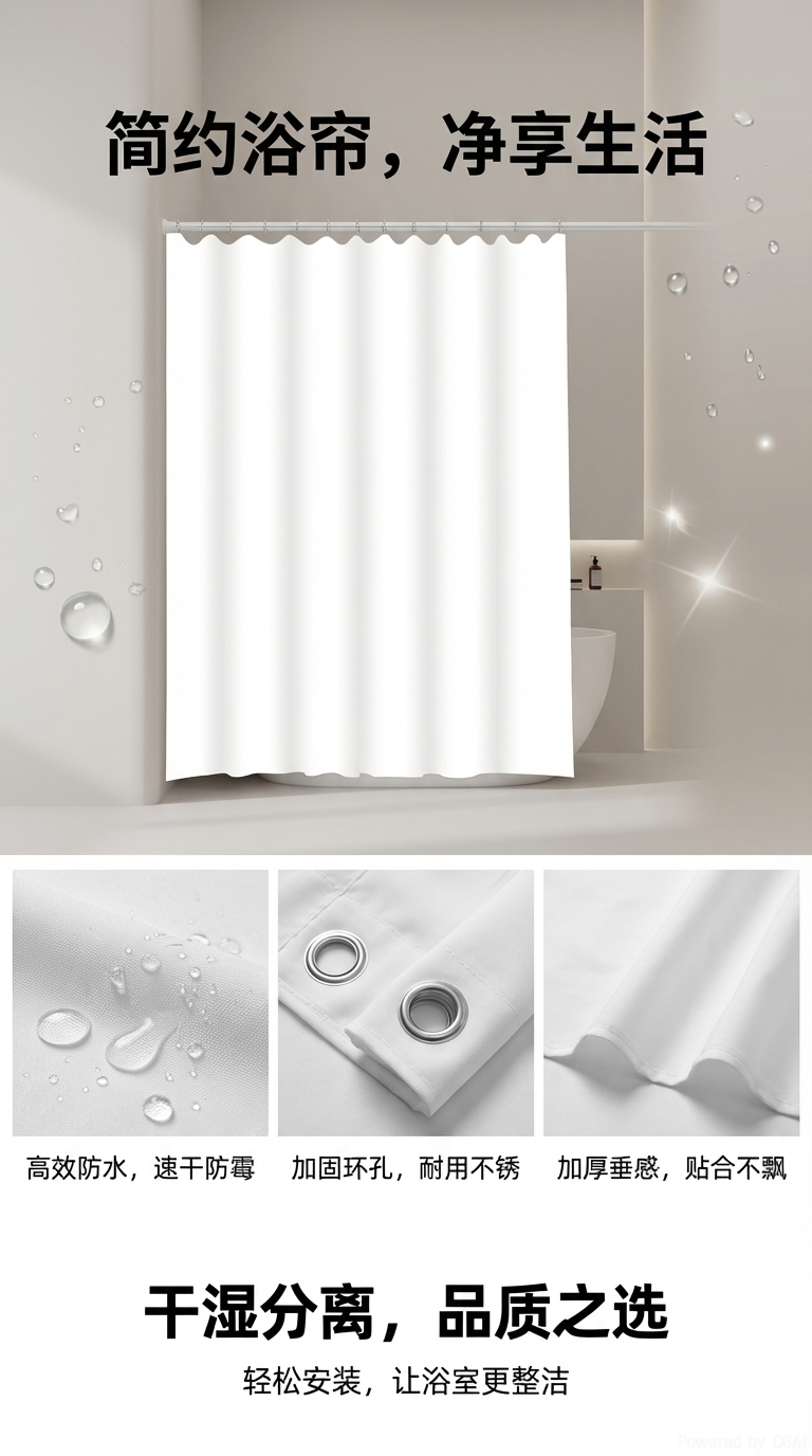 Non-perforated bath curtain, partition curtain, bubble film, bathroom waterproof fabric, moisture-proof curtain pic 1