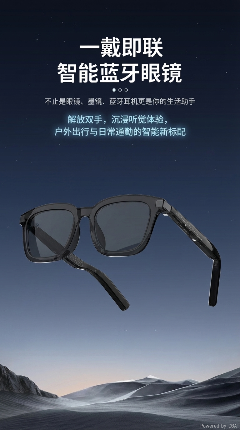 FEITUN智能蓝牙眼镜G06-L墨镜款 通话降噪防紫外线防晒详情1