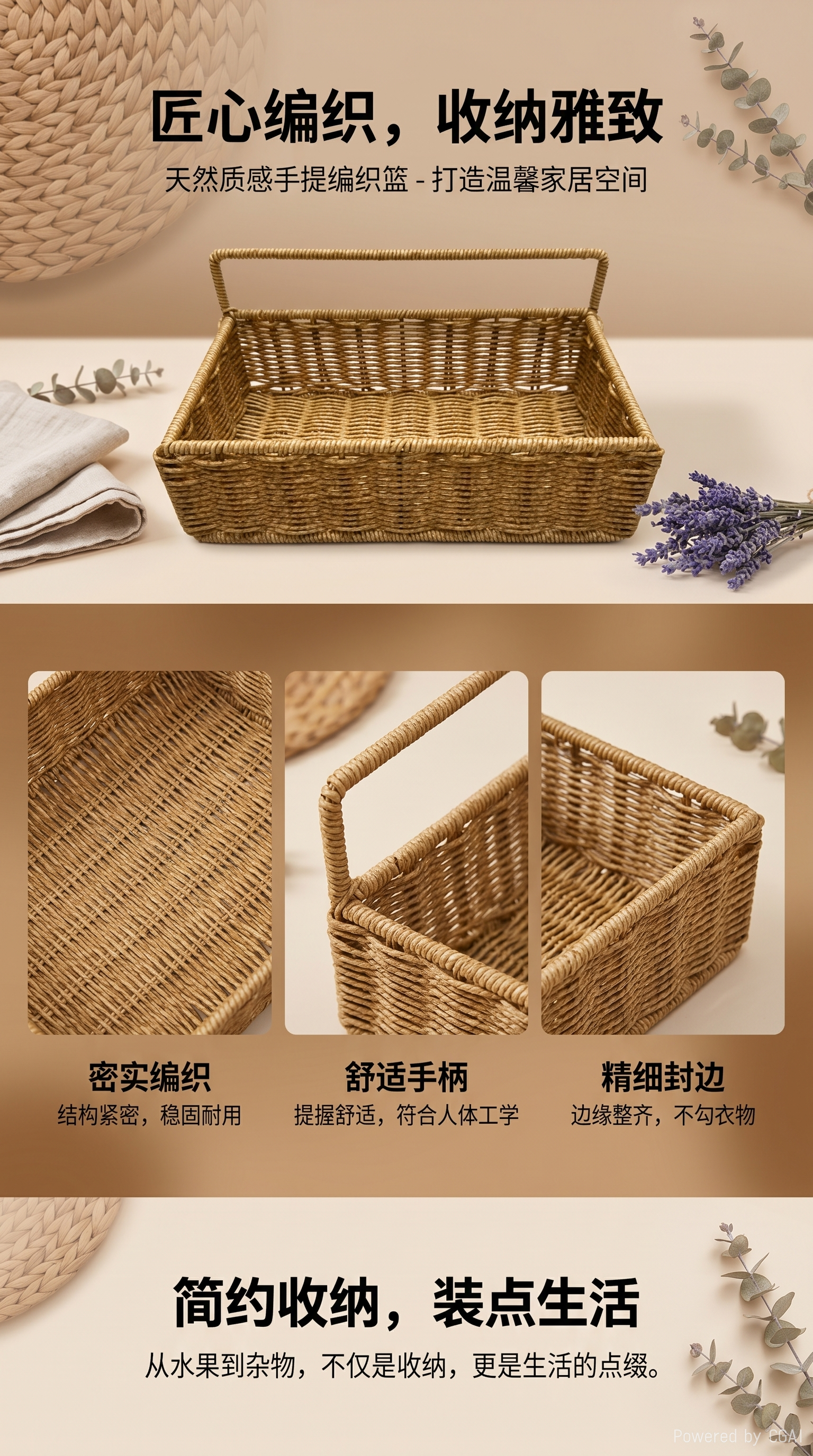 仿藤编织长方形直身壁挂家居收纳壁挂厨房小物品收纳壁挂架民宿花盆架卫生间化妆品收纳筐详情1