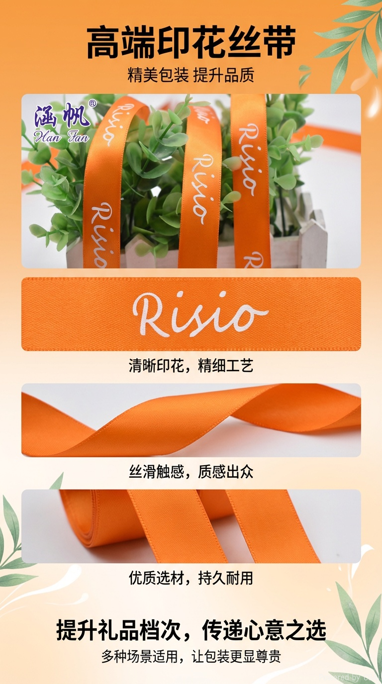 巴厘纱真丝丝巾橙色丝带Rivia文字印花春秋百搭魔术头巾小方巾女款详情1