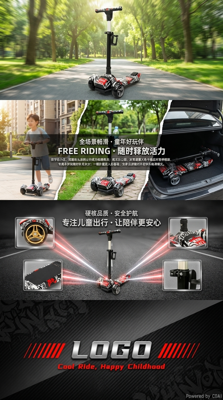 新款炫酷大气儿童滑板车带音乐儿童玩具车可升降详情3