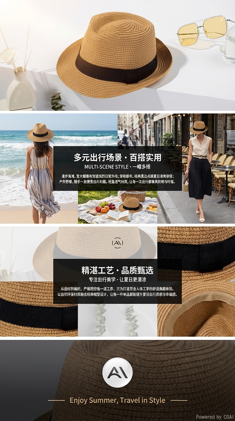 Cross-border exclusive summer sun protection hats, top hats for men and women, outdoor sun protection straw hats, straw woven jazz hats, rolled-up British hats, beach hats, outdoor leisure and vacation pic 3