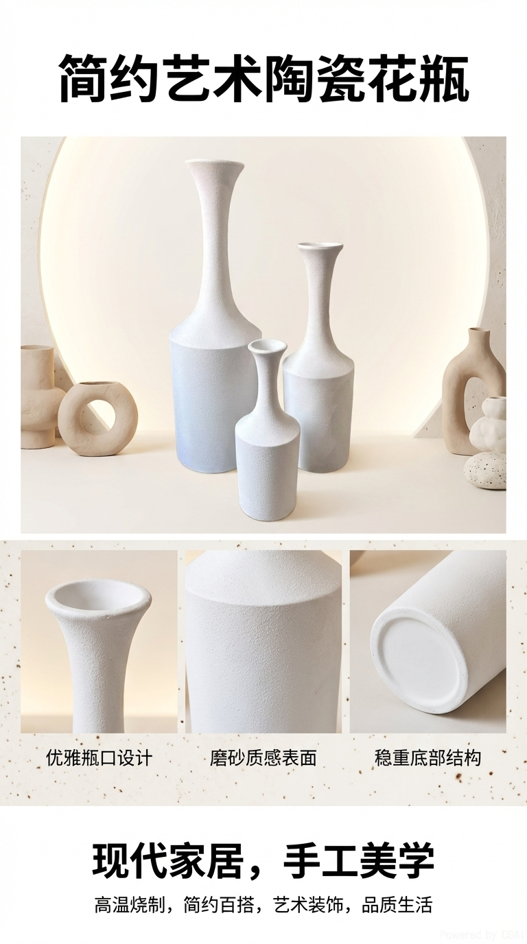 2026 New style white magnesium oxide floor-standing vase for flower arrangement, hotel and home decoration pic 1