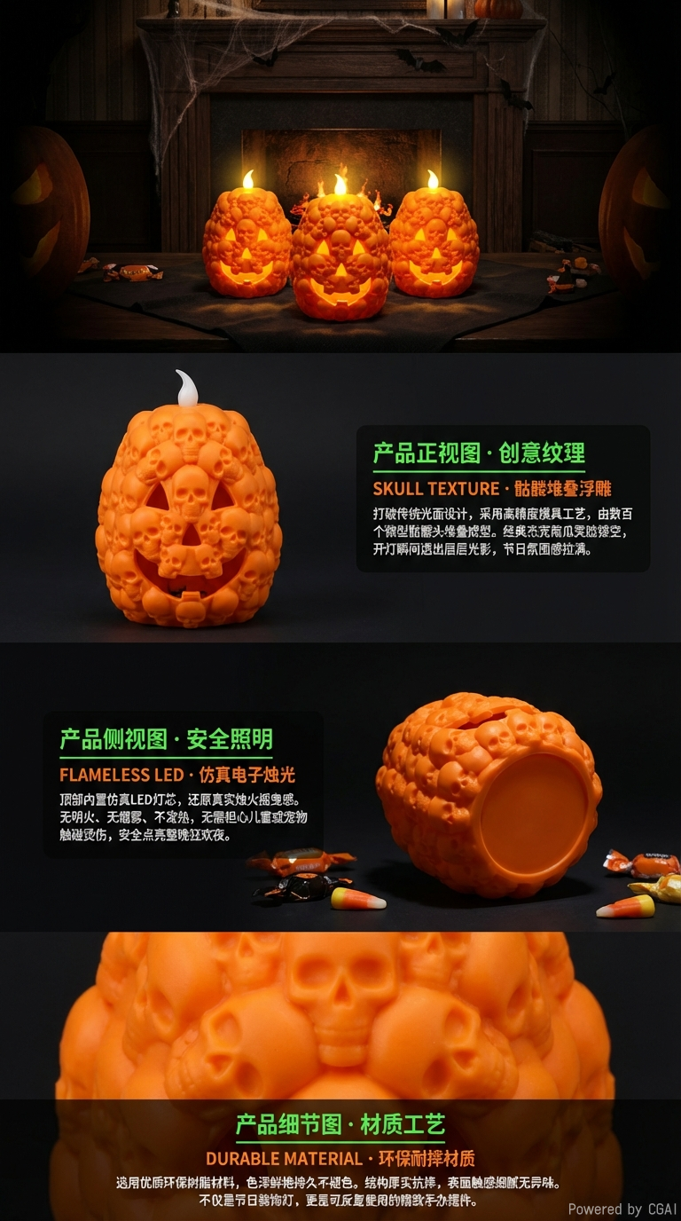 万圣节厂家led小夜灯骷髅南瓜装饰节日桌面气氛道具详情2