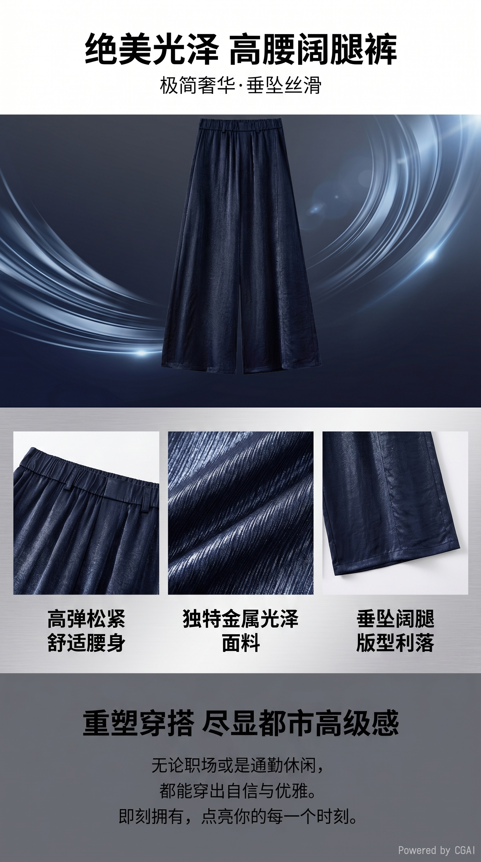 深蓝色阔腿休闲卫裤 针织运动裤 柔软舒适详情1