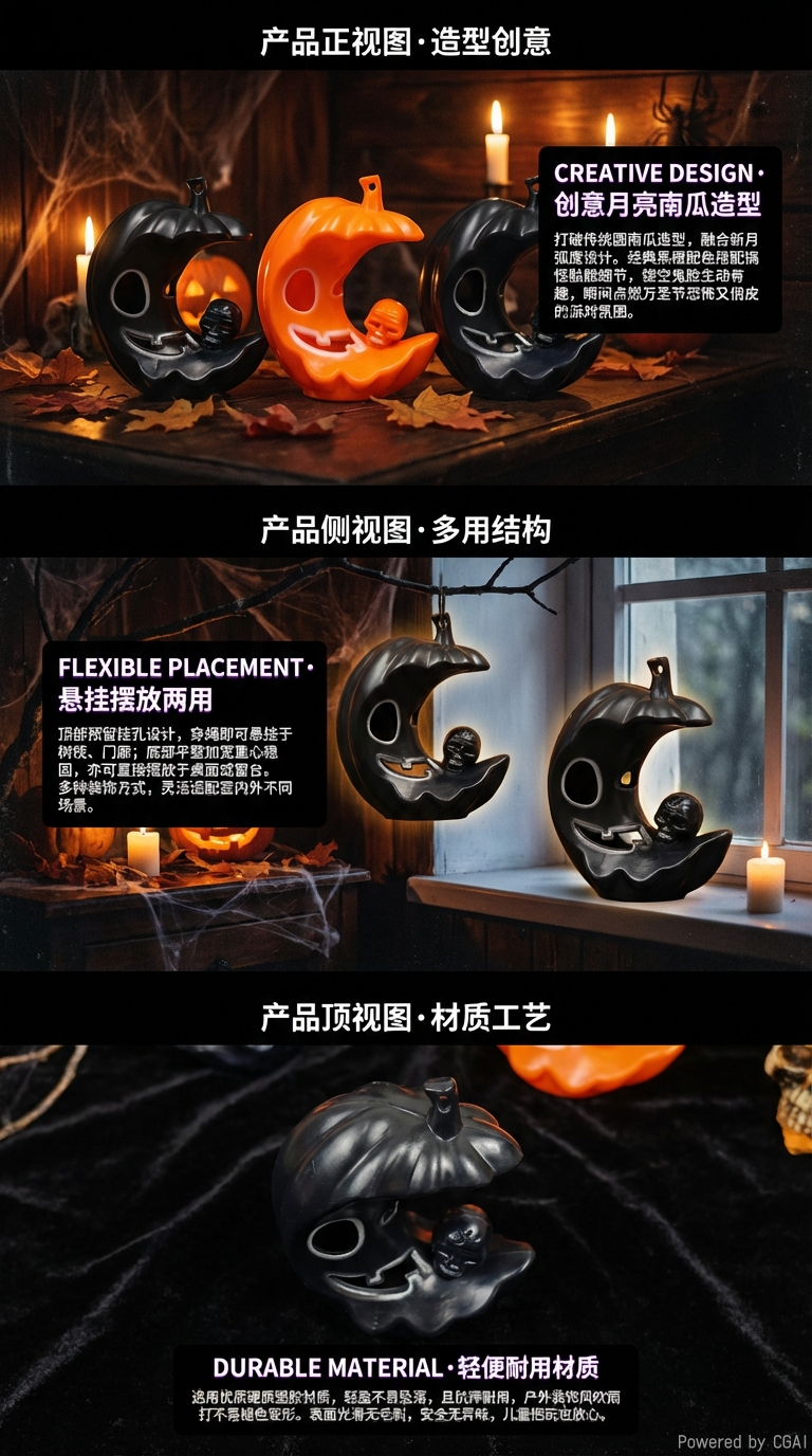 万圣节发光南瓜鬼头月亮鬼脸小夜灯节日派对气氛道具详情2