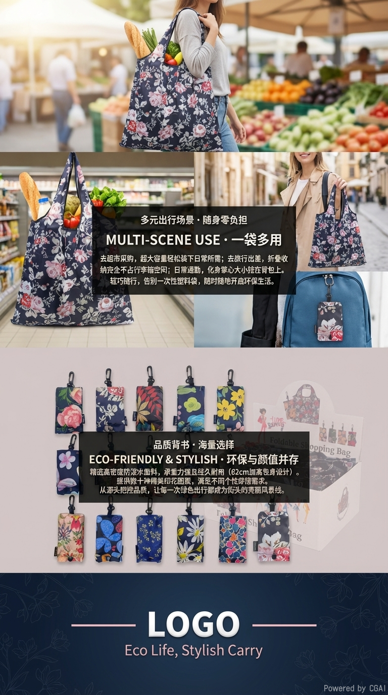 豹纹图案可折叠环保购物袋伸缩袋尼龙收纳袋厨房用可折叠购物袋详情3