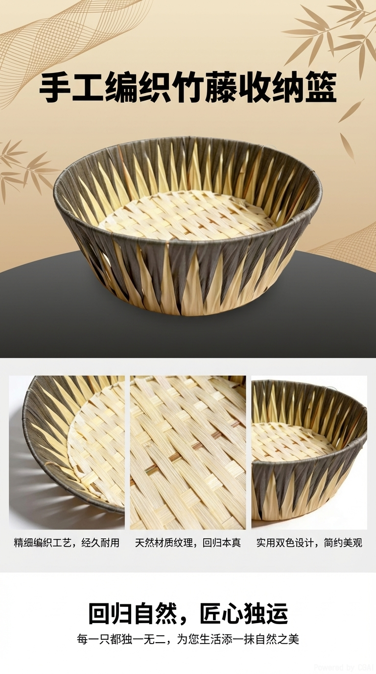 塑料编织篮子面包篮水果篮杂物收纳篮圆形篮子家居收纳用品化妆品收纳盒撞色搭配详情1