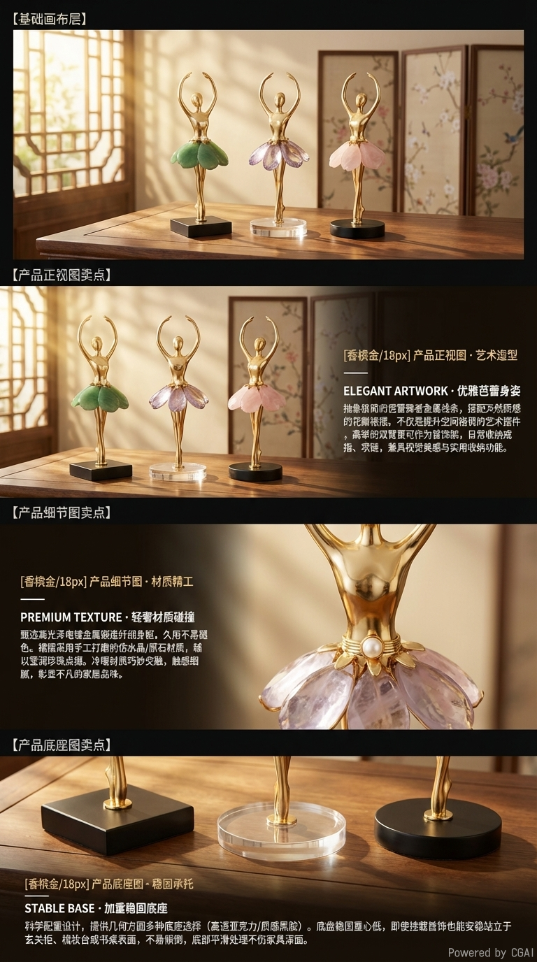 Modern light luxury ballet dance girl high-end copper ornaments, living room wine cabinet, entrance hall TV cabinet, dance decoration pic 5