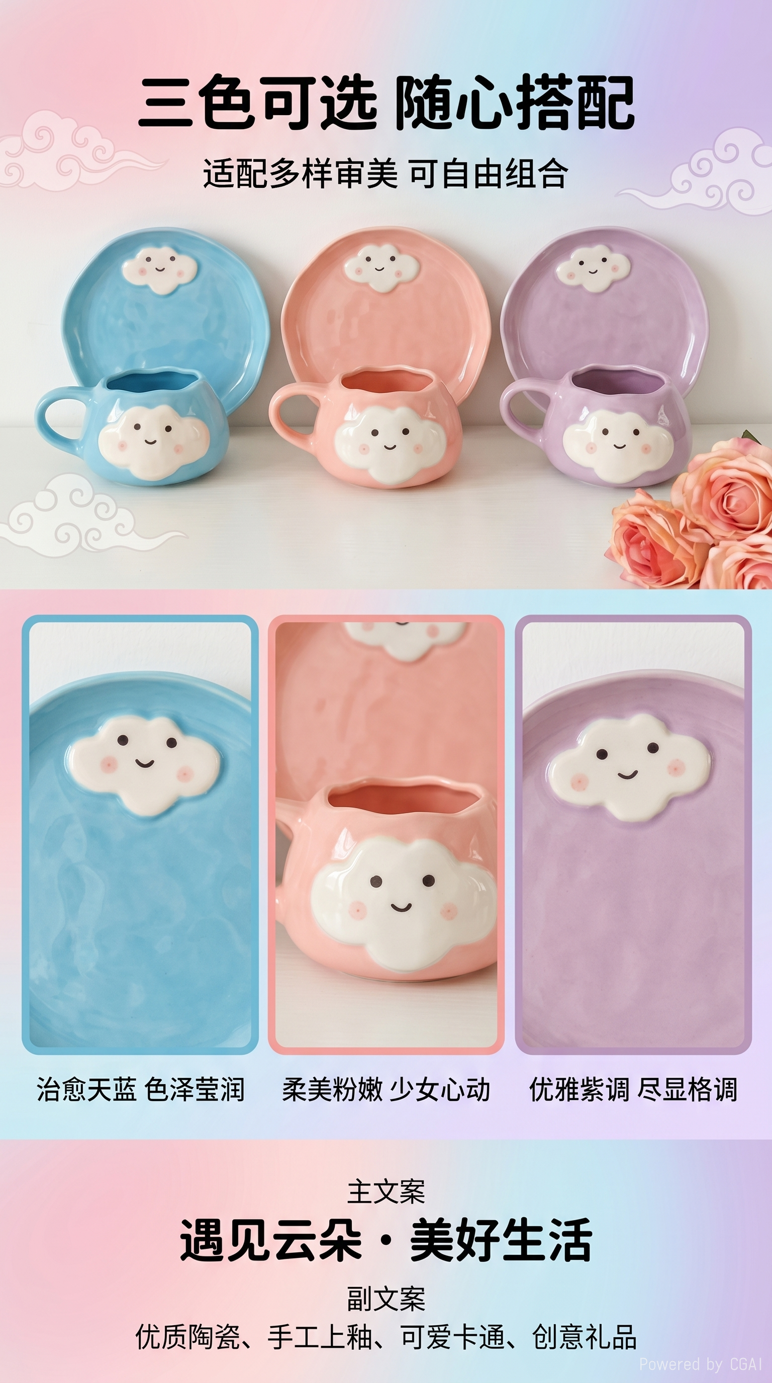 Cute mugs, high appearance level water cups with LIDS, funny ghost ceramic cups for girls, birthday gifts for Halloween pic 1