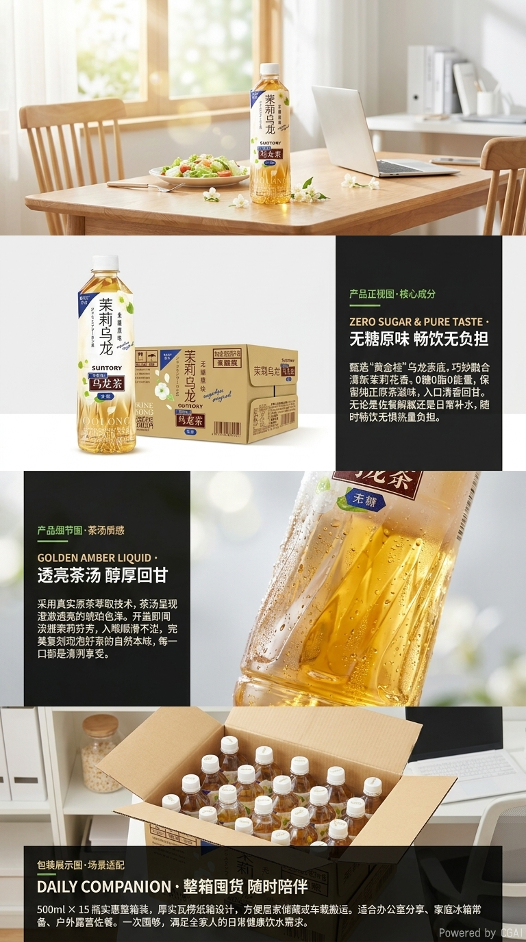 包邮！三得利茉莉/橘皮乌龙茶500ml 休闲食品零食无糖0脂茶饮料详情2