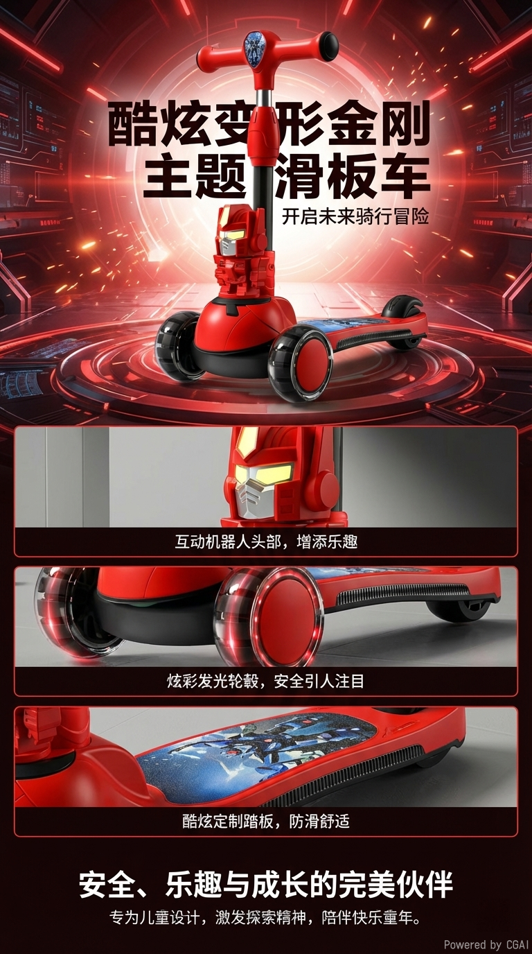 钢铁侠主题儿童滑板车三轮车户外多功能详情1