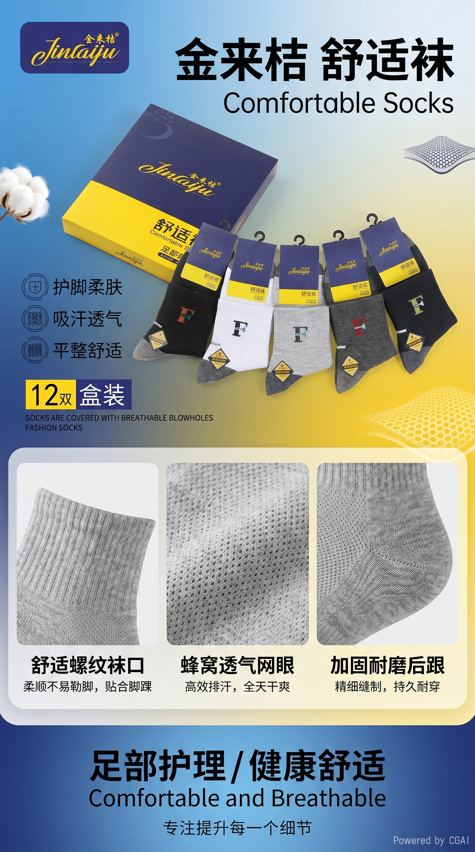 金来桔舒适袜五双装扇盒包装袋自封纸扇一次性男式内裤详情1