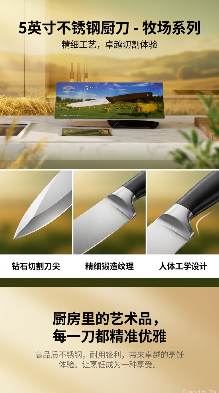 黑柄水果刀多功能厨房耐用锋利适用蔬果切割详情1