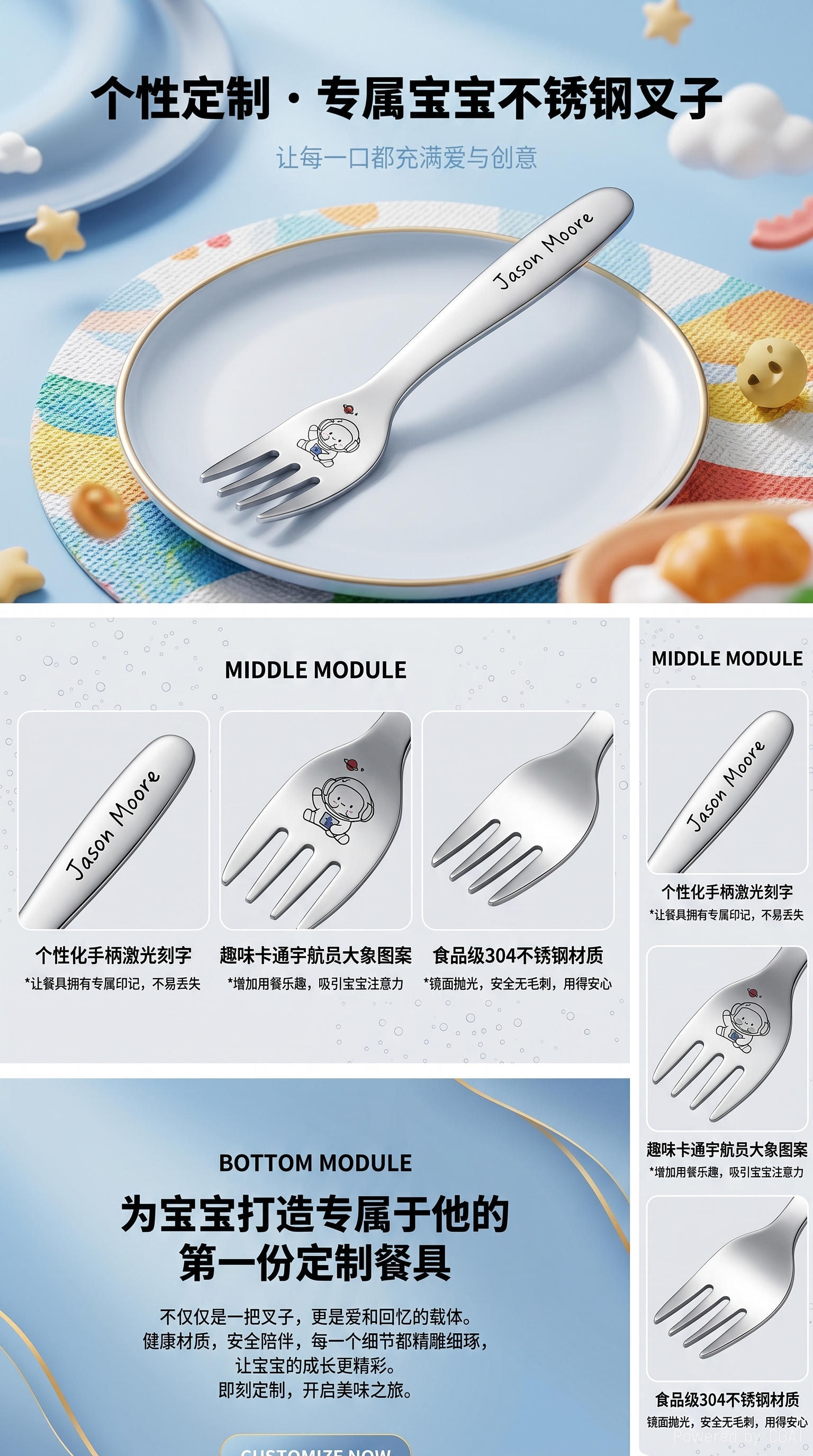 刀叉餐具C11505-SN-HL儿童辅食叉-砂光-宝宝辅食专业餐具家用餐具叉子 pic 1